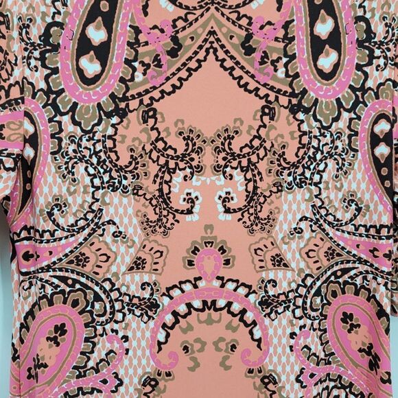 Charter Club Dress S Pink Paisley Bandana Shift Stretch Elbow Sleeve Tea Length - Picture 3 of 14